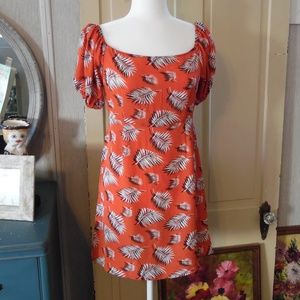 NET Off-Shoulder Palm Leaf Tropical Print Dress